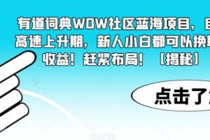 【第5141期】普通人可以做的副业：有道词典WOW社区副业项目，高速上升期，新人换取高收益！