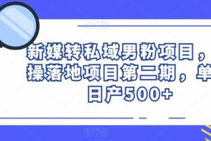 【第4969期】抖音转私域流量项目：新媒转私域男粉项目，实操落地第二期，单号日产500+