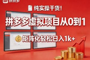 【第9717期】拼多多虚拟项目从0到1，矩阵化轻松日入1k+【揭秘】