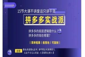 【第8716期】拼多多实战派，15节大课不讲废话只讲干货，简单粗暴 能落地 可复制
