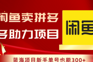 【第6730期】闲鱼卖拼多多助力项目，蓝海项目新手单号也能300+
