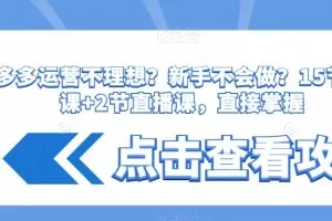 【第6753期】拼多多运营不理想？新手不会做？15节系列课+2节直播课，直接掌握