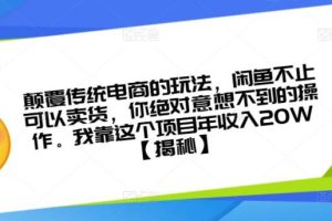 【第5169期】怎么玩转闲鱼赚钱：颠覆传统电商的玩法，闲鱼不止可以卖货，项目年收入20W