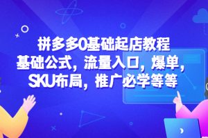【第4657期】拼多多网上怎么开店：流量入口+爆单SKU布局拼多多0基础起店教程