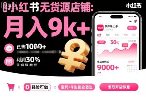 【第9649期】小红书无货源店铺项目，简单易上手，月入9k+，保姆级教程