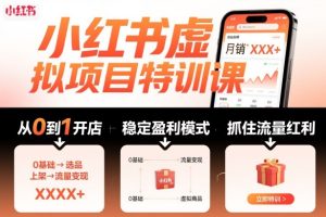 【第9647期】小红书虚拟项目特训课，帮你从0到1打造稳定盈利的店铺，抓住流量红利