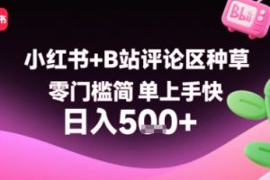 【第9609期】小红书+B站评论区种草，零门槛简单上手快 ，1分钟一单，只需复制粘贴评论就有钱看