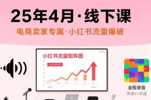 【第9600期】小红书25年4月线下课程，电商卖家小红书流量课，录音+图片