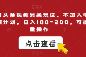 【第6060期】今日头条视频另类玩法，不加入中视频计划，日入100-200，可批量操作