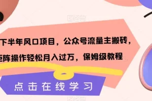 【第5810期】公众号流量主赚钱：2023下半年风口项目，公众号流量主搬砖，矩阵操作轻松月入过万