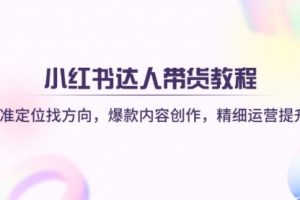 【第9245期】小红书达人带货教程：精准定位找方向，爆款内容创作，精细运营提升