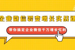 【1908期】企业微信裂变增长实战课：带你搞定企业微信千万增长红利，新流量-新玩法
