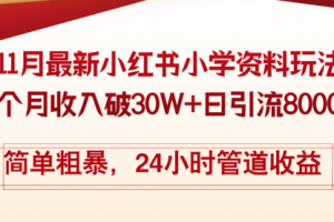 【第8566期】11月份最新小红书小学资料玩法，8个月收入破30W+日引流8000+