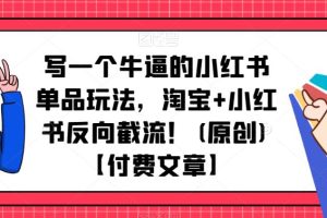 【第5042期】小红书怎么推广：小红书单品玩法，淘宝+小红书反向截流！【付费文章】