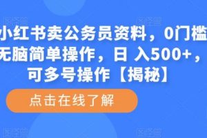 【第5008期】小红书虚拟资料项目：小红书卖公务员资料，0门日 入500+，可多号操作