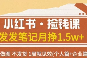 【第6222期】小红书·捡钱课发发笔记月挣1.5w+不做图不发货1周就见效(个人篇+企业篇)