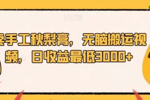 【第6001期】小红书卖手工秋梨膏，无脑搬运视频，日收益最低3000+【揭秘】
