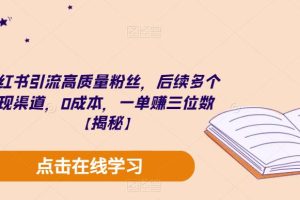 【第5262期】小红书如何变现赚佣金：小红书引流高质量粉丝，多变现渠道，0成本一单三位数