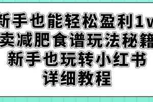 【第5809期】小红书减肥博主怎么赚钱：新手也能盈利1w+，卖减肥食谱玩法详细教程